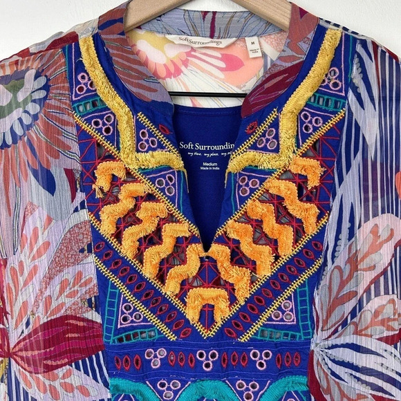 Soft Surroundings Tunic Womens Medium Colorful Floral Fringe Embroidery Ladies - Picture 2 of 13